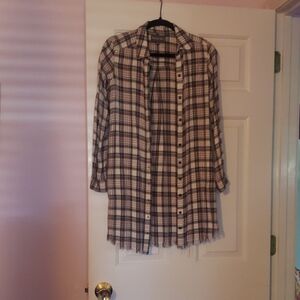 Michael Stars Navy and Cream Plaid Shirt & Pockets